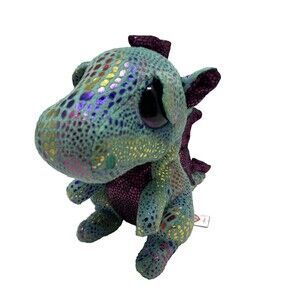 2015 Ty Beanie Boo Cinder Green Metallic Dragon Plush Toy Stuffed Animals 6.5 in